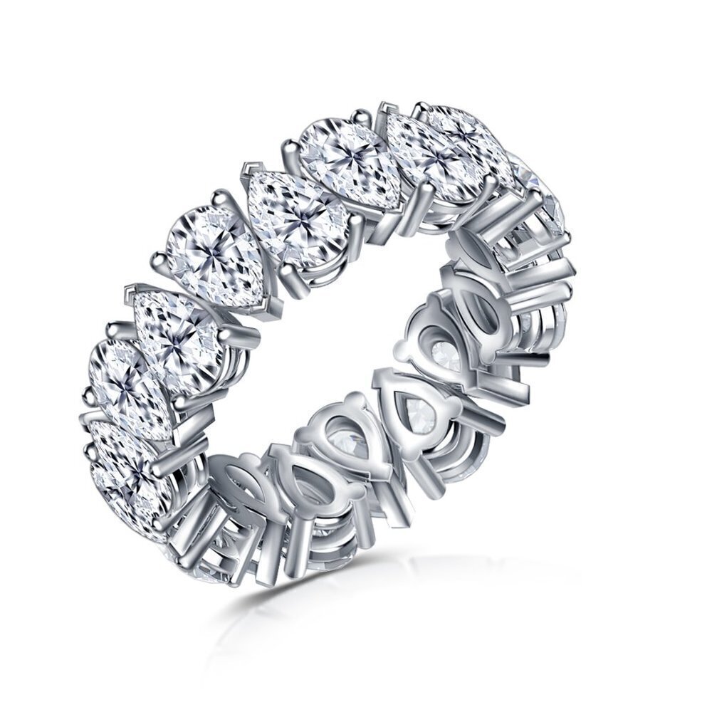 💎 Fashion Bling Dainty Pear Zircon Silver Eternity Ring for Women INDN8336 - Picture 7 of 8